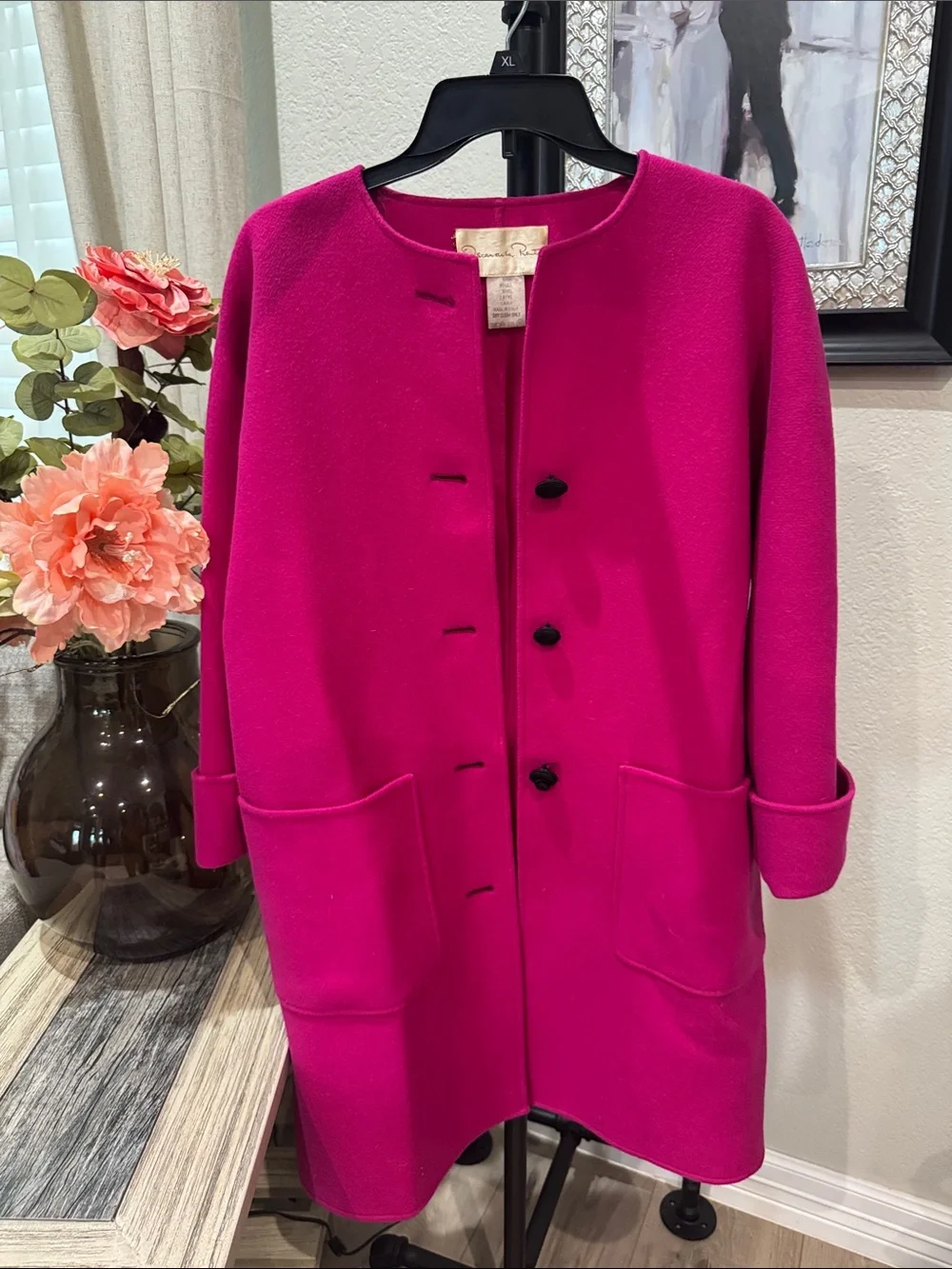 Oscar de la Renta Vibrant Fuchsia Wool Trench Coat